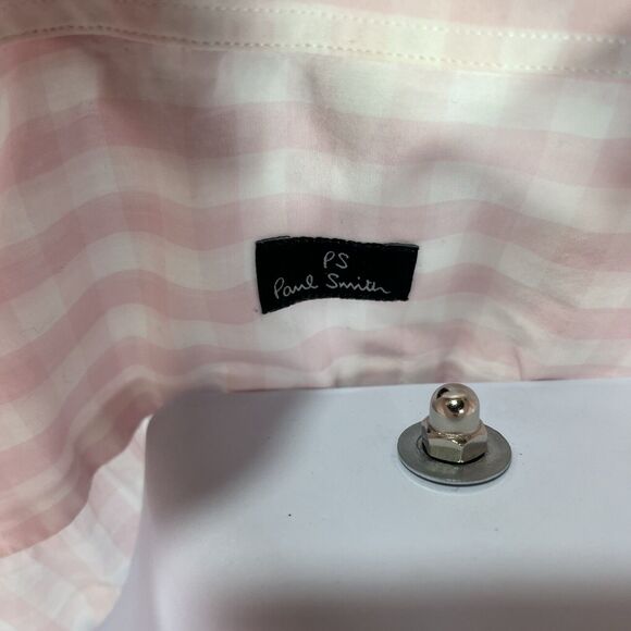 PAUL SMITH BUTTON DOWN LONG SLEEVE SHIRT MENS LARGE PINK WHITE CHECK COLLARED - Picture 7 of 13